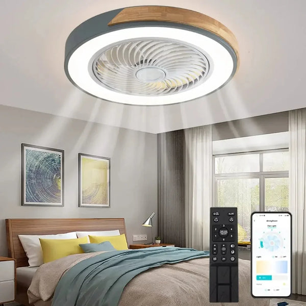Wood Ceiling Fan Light with Remote Control Dimmable-3 Color Timing LED Fan Lamp Indoor ceiling kids light