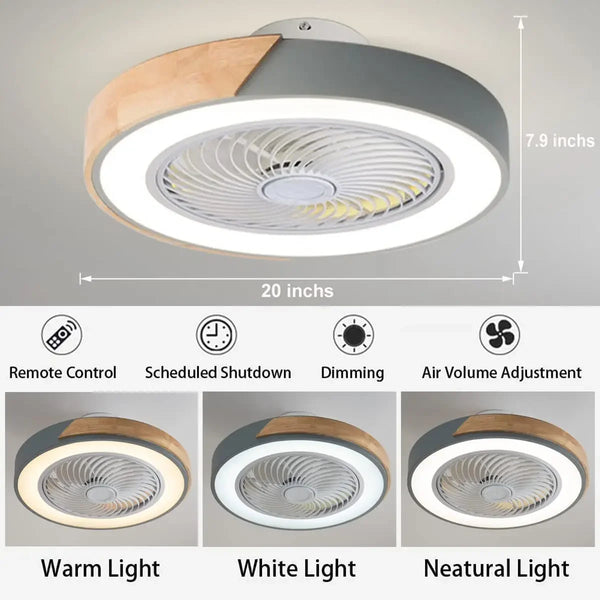 Wood Ceiling Fan Light with Remote Control Dimmable-3 Color Timing LED Fan Lamp Indoor ceiling kids light